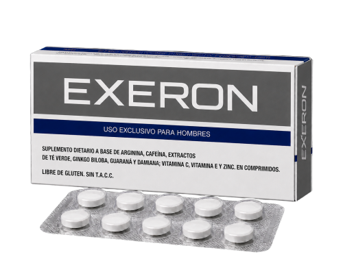 Caja de EXERON suplemento masculino con blister de comprimidos